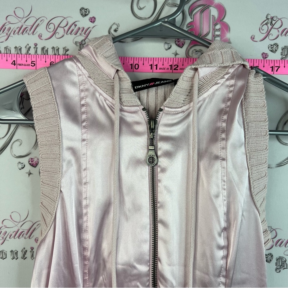 DKNY vest zip up shiny light pink y2k rare Satin Pink Sleeveless Zip Front Vest - Picture 6 of 11
